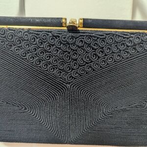 Chic Vintage 1940 Navy Textured Clutch In Perfect Condition